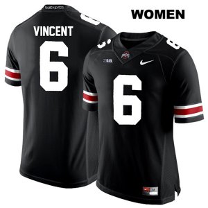 Women's NCAA Ohio State Buckeyes Taron Vincent #6 College Stitched Authentic Nike White Number Black Football Jersey JT20K04YE